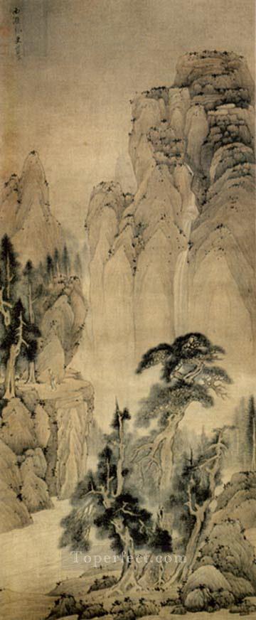 pines and the waterfall old China ink Oil Paintings